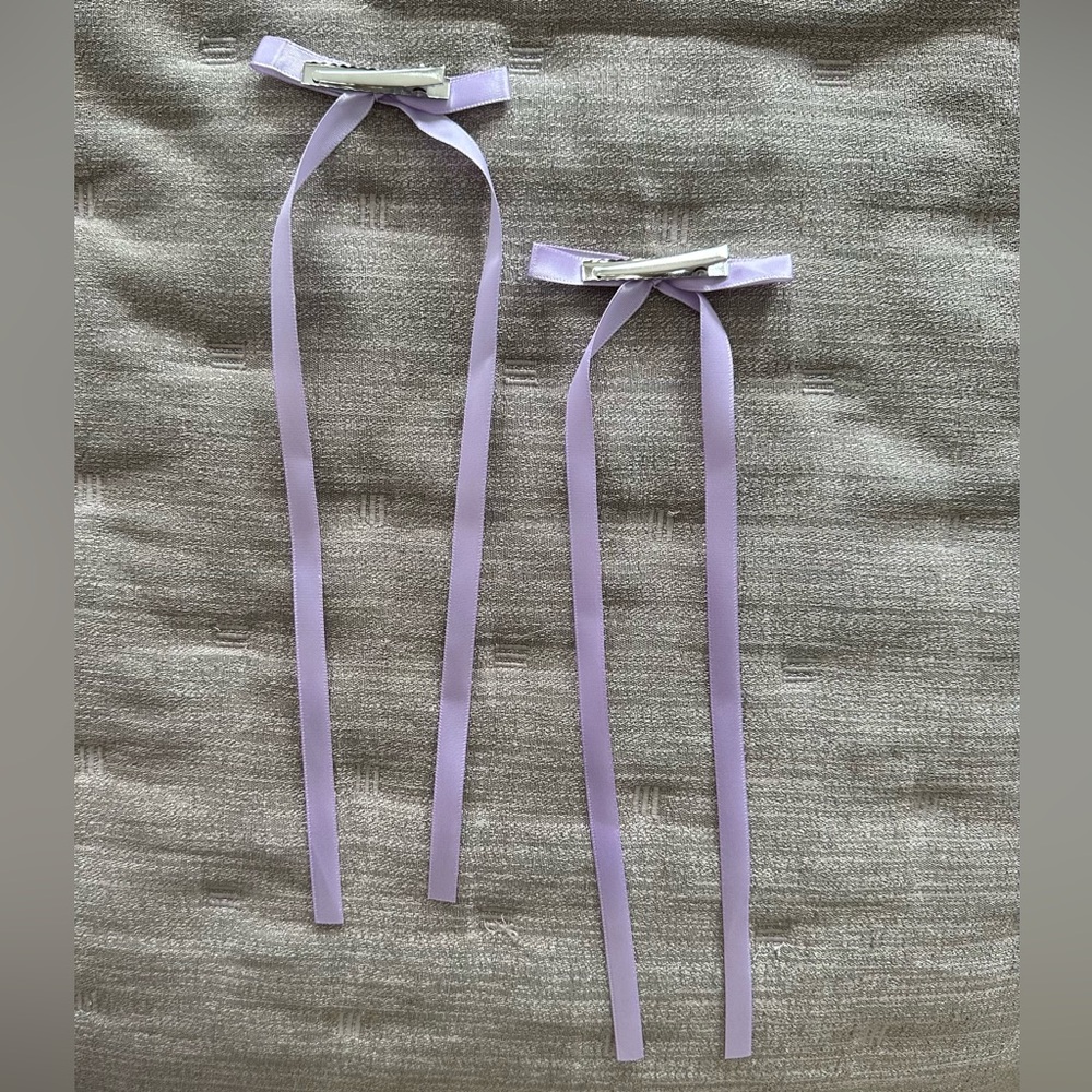 Women’s Ribbon Hair Clips Lavendar Bows Set of 2 - Picture 2 of 4